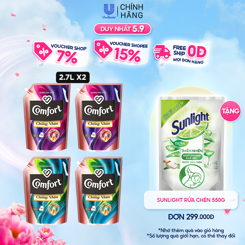 Combo 2 Túi Nước Xả Vải Comfort Chống Nhăn 2.7L