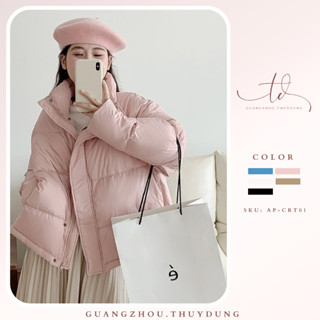 Áo phao béo trơn Hàn Quốc áo khoác ngoài nữ mùa đông Quảng Châu nhiều màu form rộng cổ trụ trẻ trung Guangzhou.Thuydung