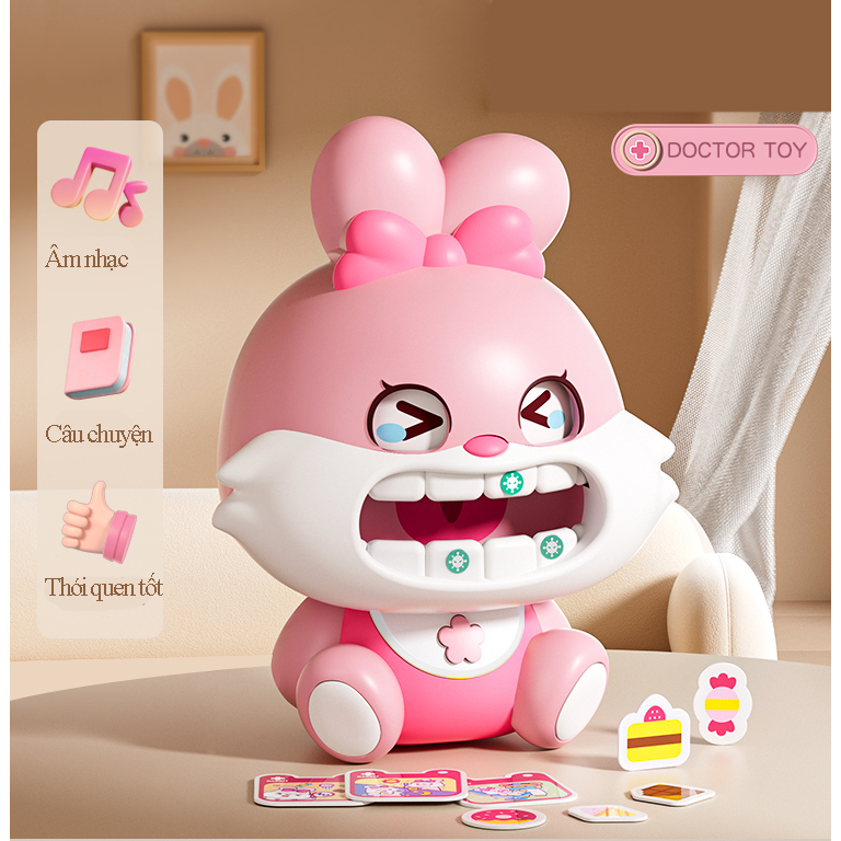 Đồ chơi bác sĩ thỏ cho bé, hộp y tế, y tá, ống tiêm, ống nghe dụng cụ trẻ em