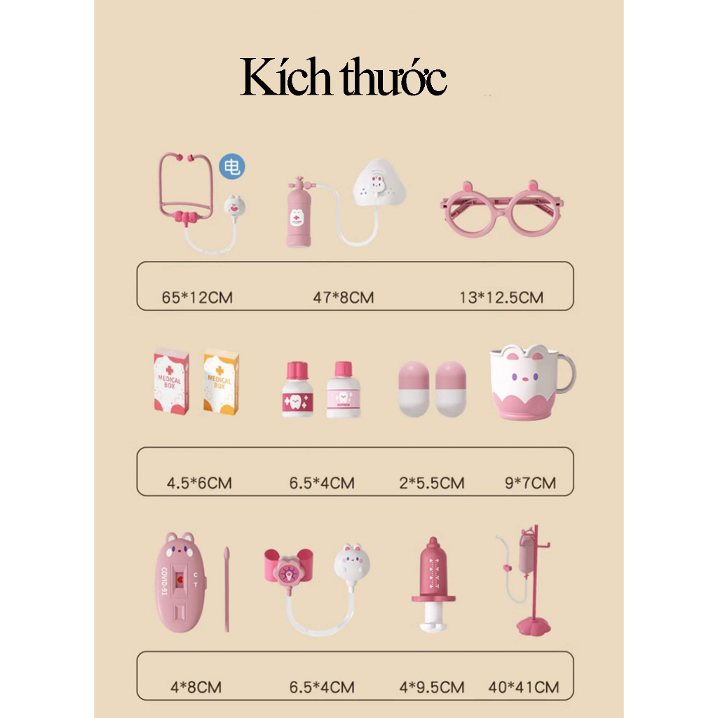 Đồ chơi bác sĩ thỏ cho bé, hộp y tế, y tá, ống tiêm, ống nghe dụng cụ trẻ em