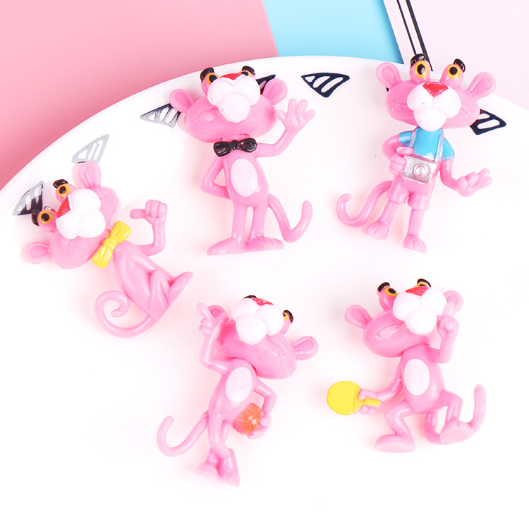 Bộ 6 Mô Hình Báo Hồng, Nhiều Tư Thế Đáng Yêu Cute, Mô Hình Mini Decor Trang Trí Phòng Học, Bàn Làm Việc