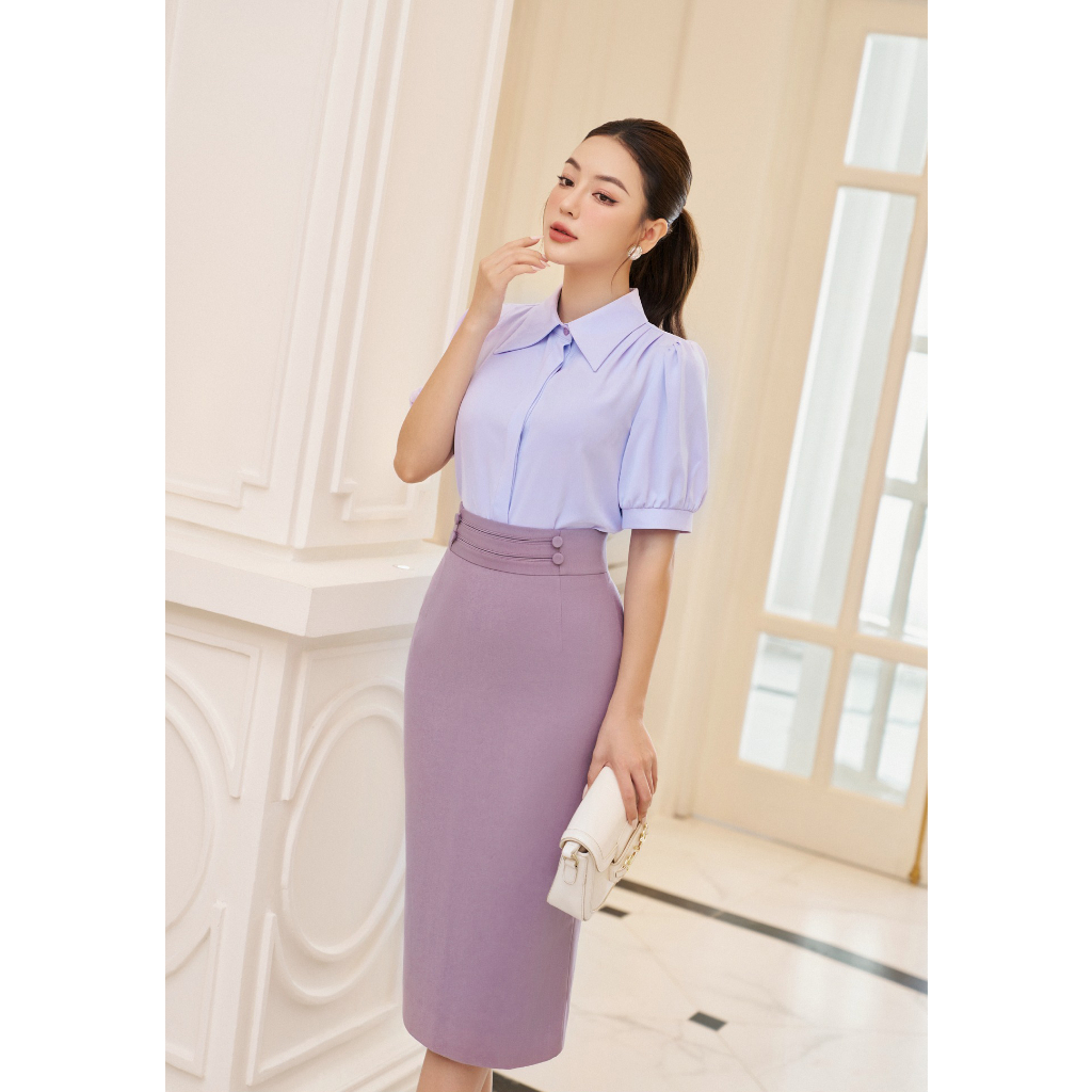 Chân váy bút chì dáng dài qua gối có lót, lưng cap phối cúc siêu xinh tôn eo d68,BC CẠP TÁCH 4 CÚC D