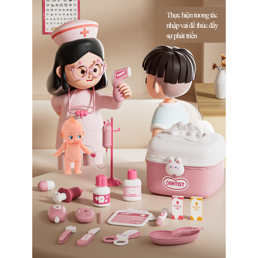Đồ chơi bác sĩ trẻ em, gồm hộp y tế y tá, tiêm ống nghe dụng cụ trẻ em