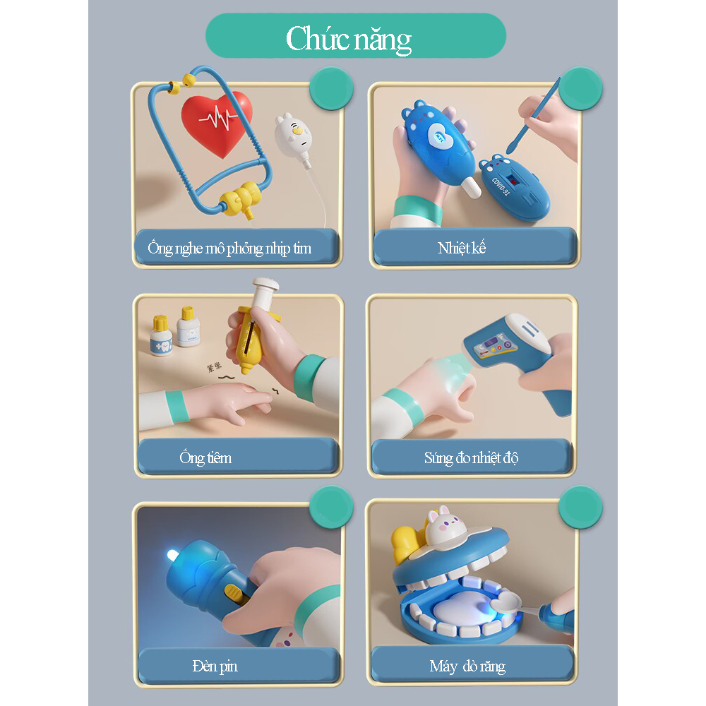 Đồ chơi bác sĩ trẻ em, gồm hộp y tế y tá, tiêm ống nghe dụng cụ trẻ em