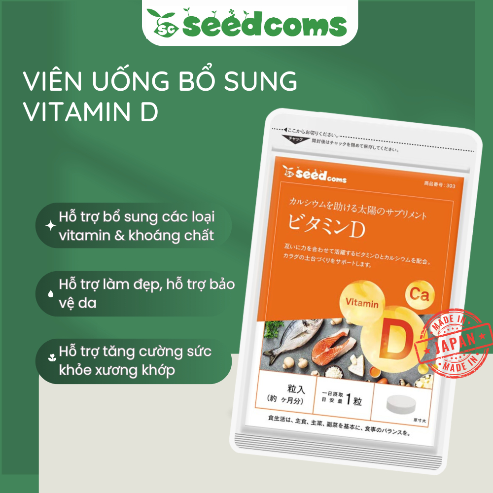 Viên uống Seedcoms bổ sung Vitamin D hỗ trợ tăng cường sức khỏe và xương khớp 30 ngày