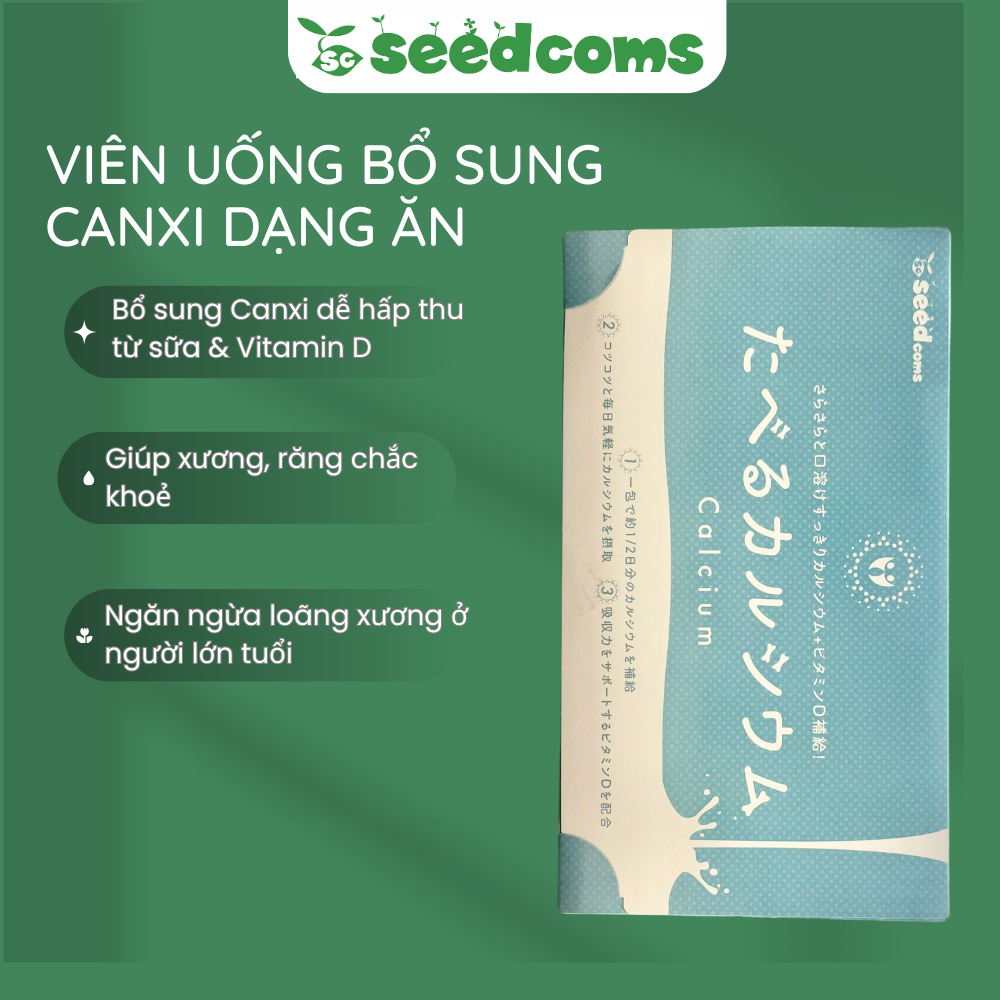 Viên uống Seedcoms bổ sung Canxi dạng ăn hỗ trợ tăng chiều cao và xương chắc khỏe 30 ngày