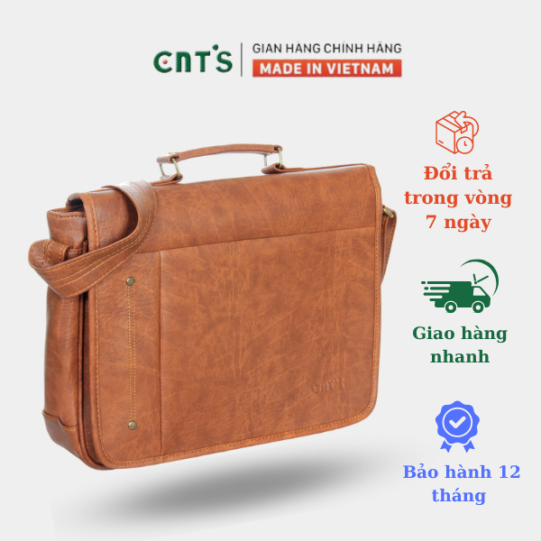 Cặp xách da CNT nam nữ thời trang cao cấp CA14 bò đậm