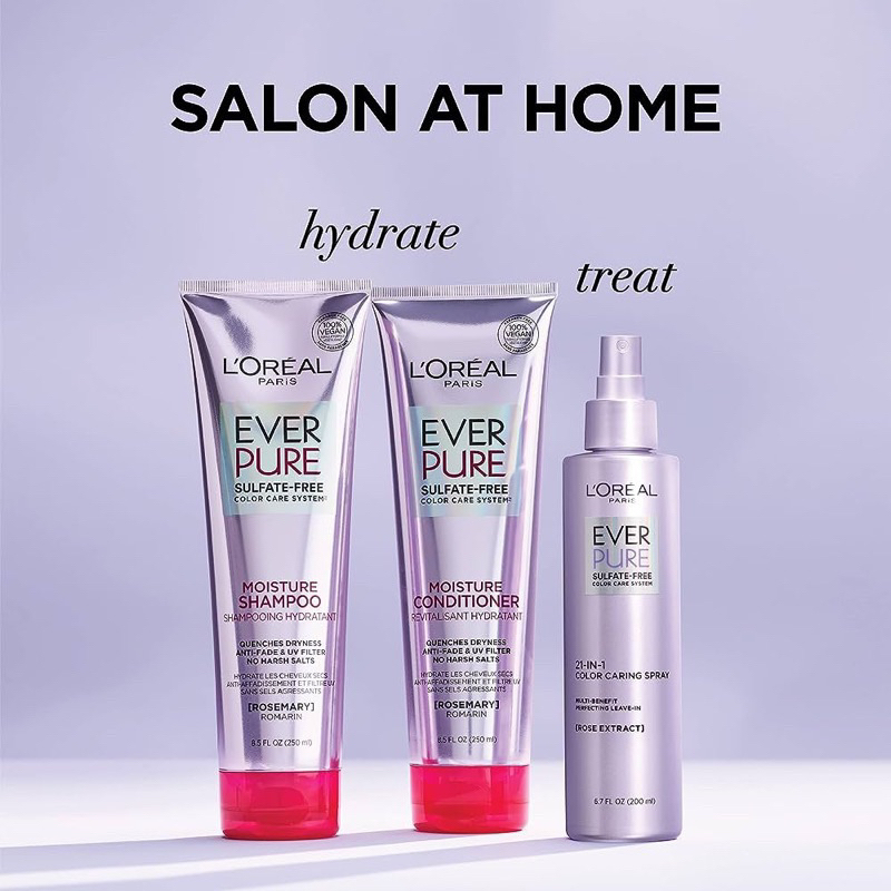 Bộ Dầu gội+ Dầu xã L'Oreal Paris EverPure Moisture Sulfate 250ml của Mỹ