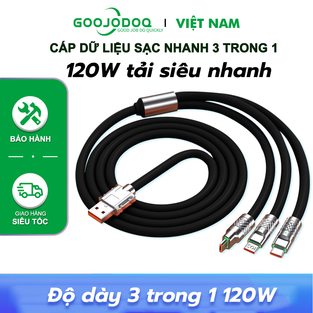 Cáp sạc siêu nhanh Goojodoq Hợp kim kẽm 3 trong 1 120W 6A Silicon lỏng Cáp dữ liệu sạc nhanh cho Micro USB Type-C