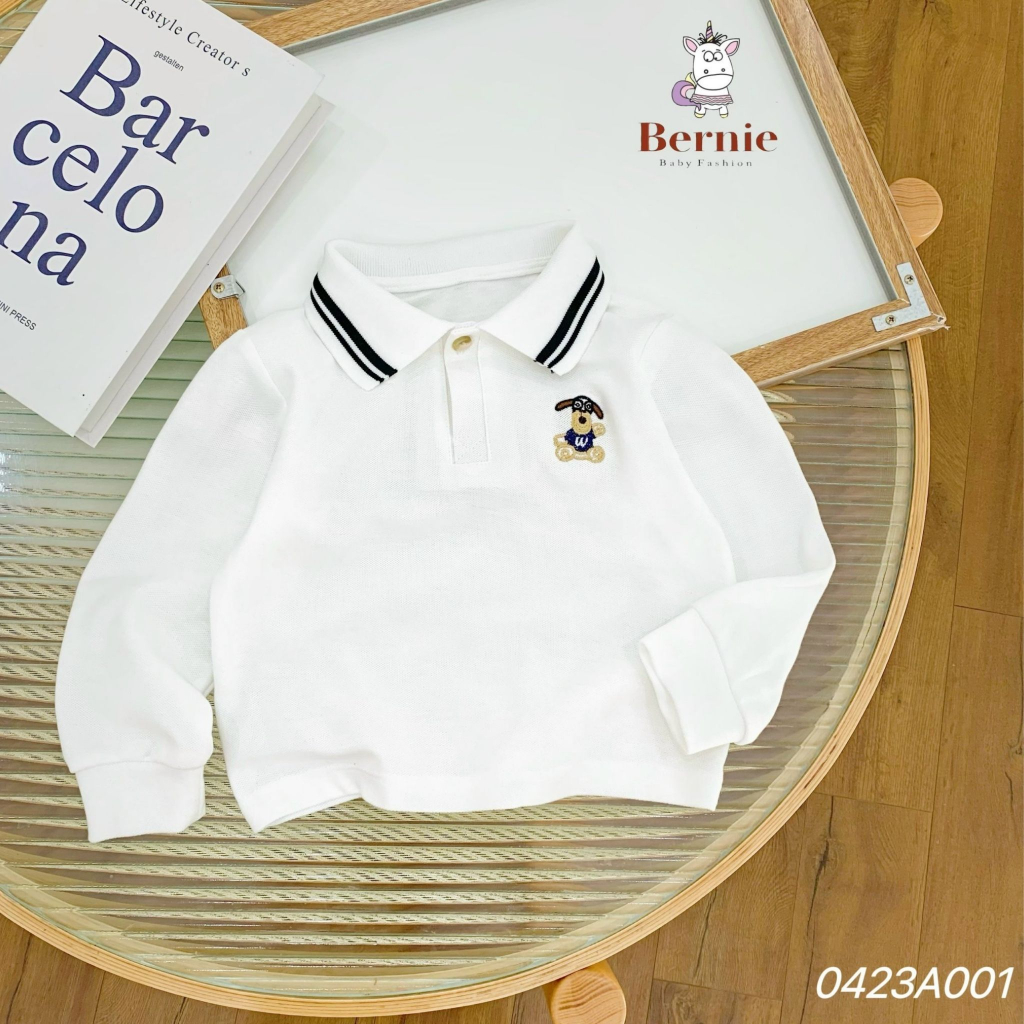 Áo POLO Dài Tay Thêu Nổi Chú Chó Dễ Thương Cho Bé Trai, Áo Thu Đông Cho Bé Từ 7-27kg Yuumi Kids