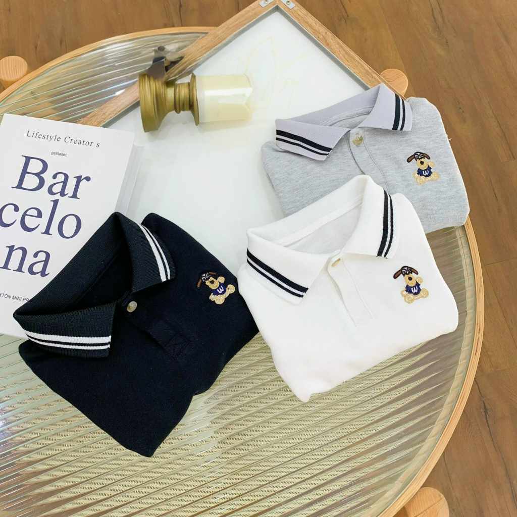 Áo POLO Dài Tay Thêu Nổi Chú Chó Dễ Thương Cho Bé Trai, Áo Thu Đông Cho Bé Từ 7-27kg Yuumi Kids