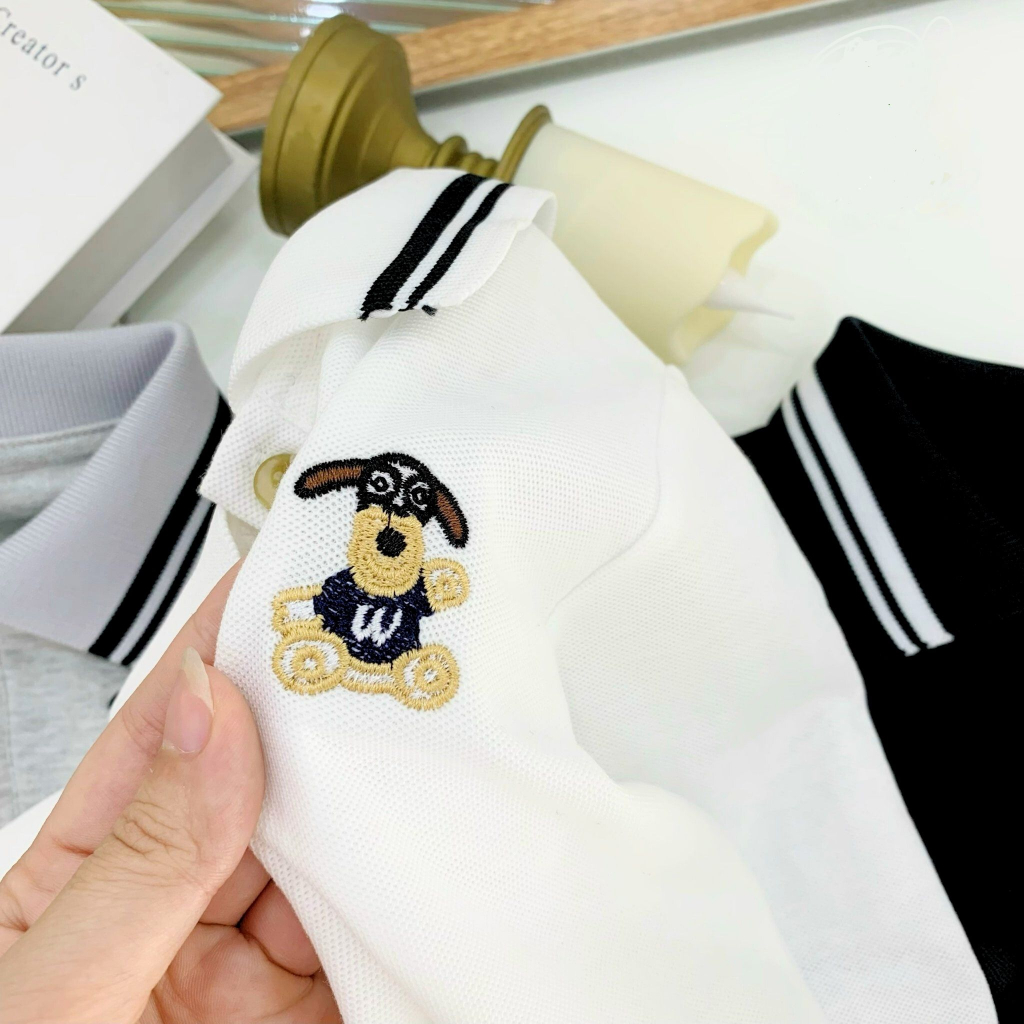 Áo POLO Dài Tay Thêu Nổi Chú Chó Dễ Thương Cho Bé Trai, Áo Thu Đông Cho Bé Từ 7-27kg Yuumi Kids