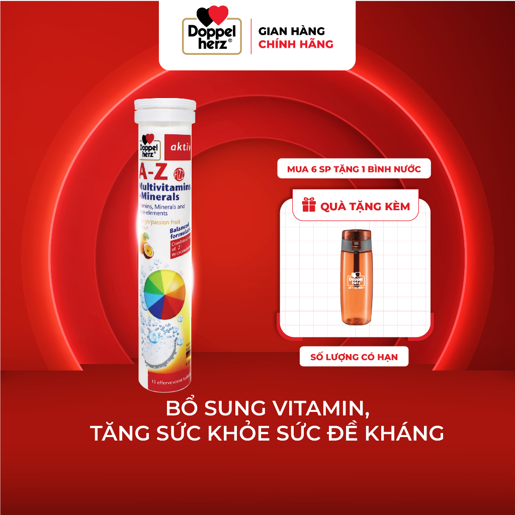 [TPCN Nhập Khẩu] Viên sủi bổ sung 21 Vitamin và khoáng chất Doppelherz A-Z Fizz Multivitamins and Minerals (Tuýp 13v)