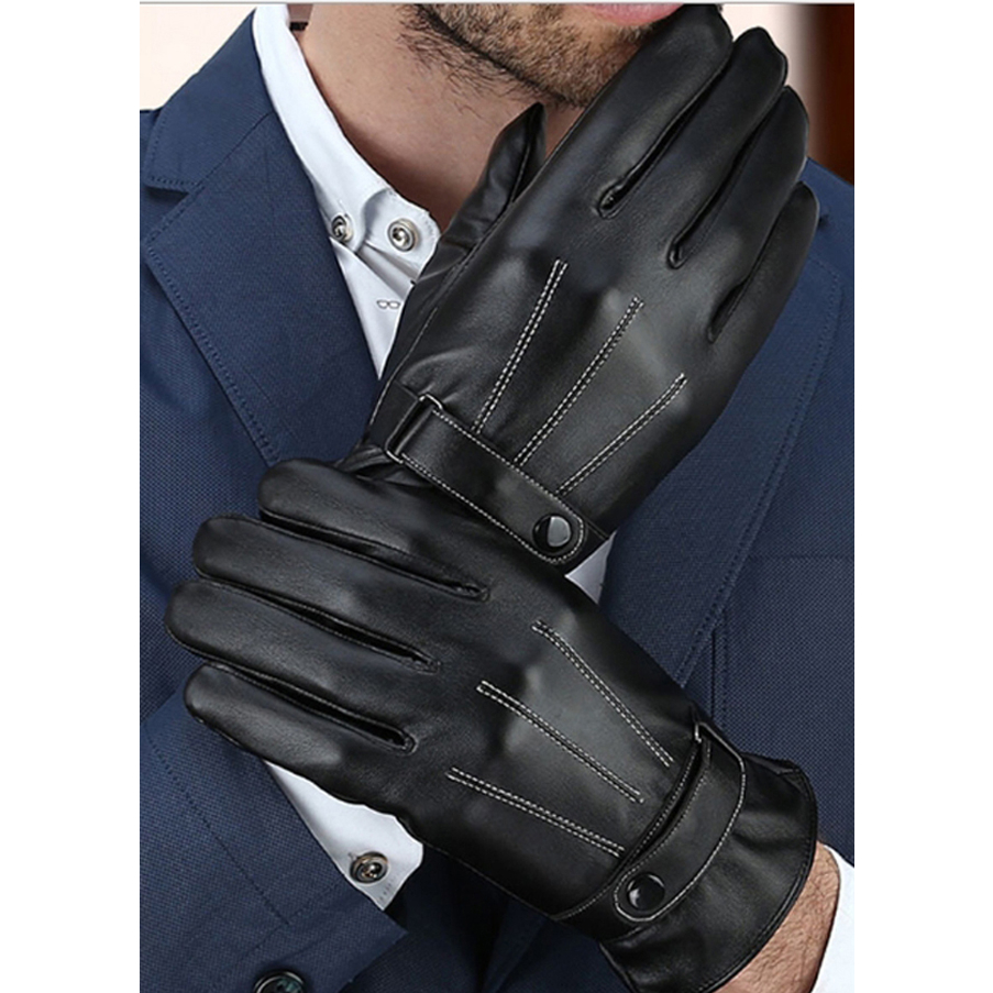 Găng tay da cảm ứng nam cao cấp - lót nỉ ấm áp Dozado chính hãng
