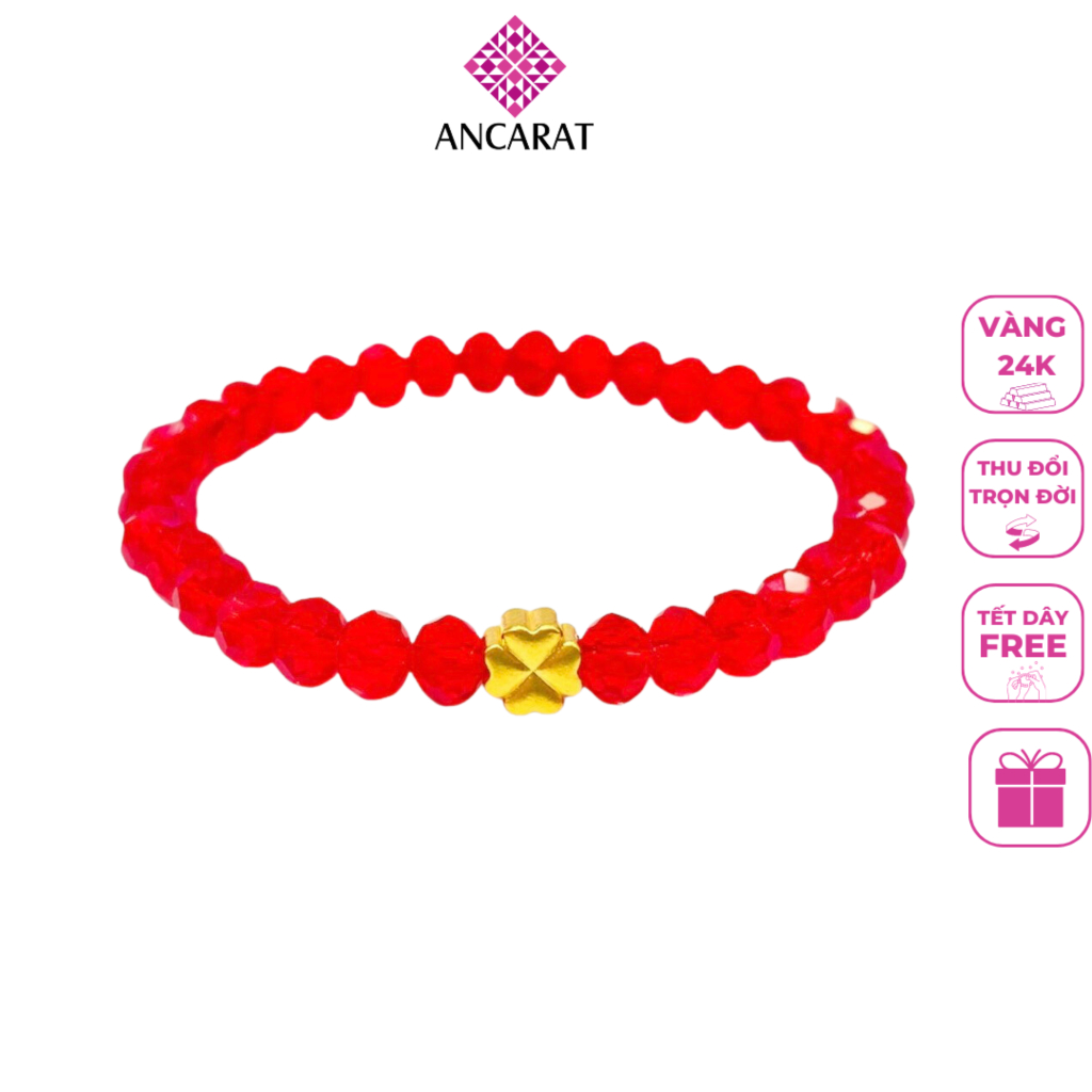 Vòng tay trang sức pha lê mix cỏ bốn lá vàng 24k tết dây handmade Ancarat