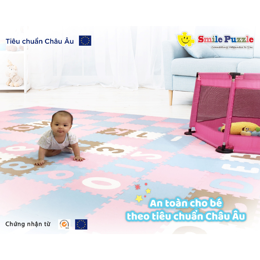 Thảm Xốp Cho Bé Smile Puzzle - Chữ Số +  Đơn Màu  Không Mùi - Tiêu Chuẩn Châu Âu