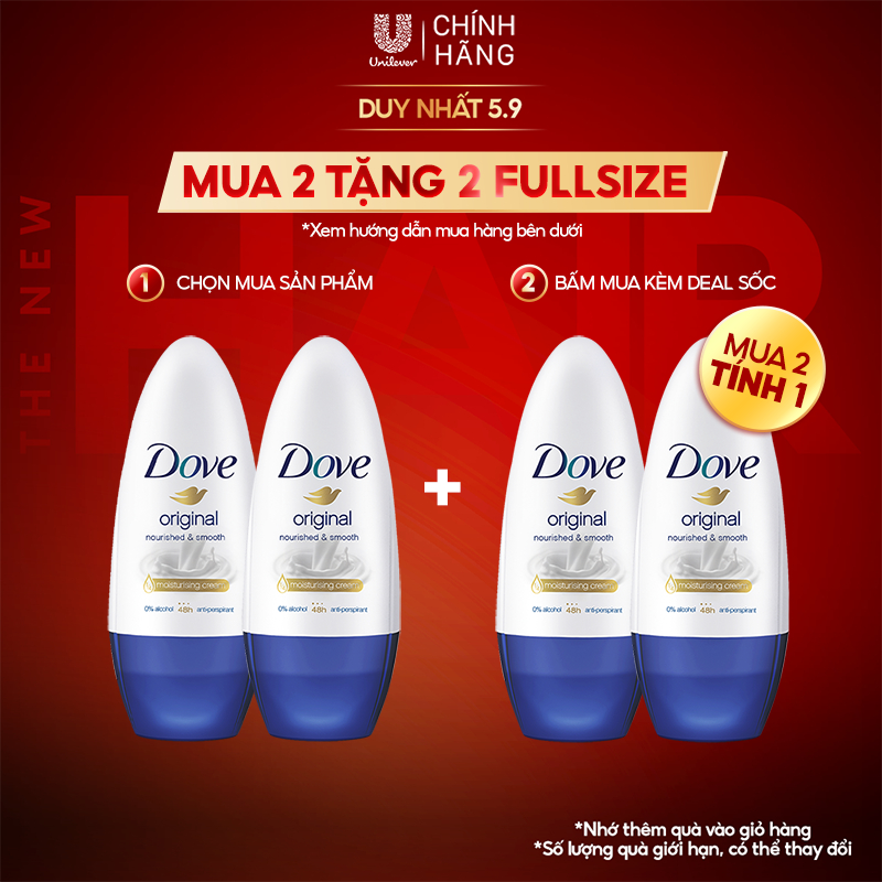 Combo 2 Lăn khử mùi Dove Dưỡng da Sáng mịn dành cho nữ, 40ml