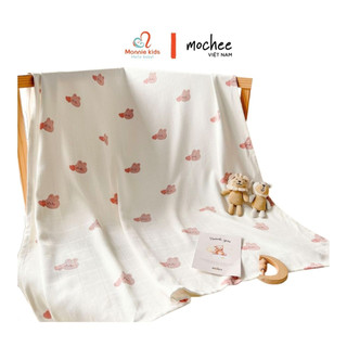 Chăn đắp cho bé sơ sinh Mochee 85x120cm chất liệu sợi tre họa tiết gấu thỏ - Monnie Kids