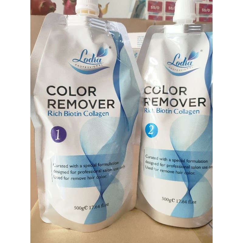 Thuốc Bóc màu đỏ đen cho tóc nhuộm kim loại- Số 1 và Số 2,Lodia color Remover 500mlx2