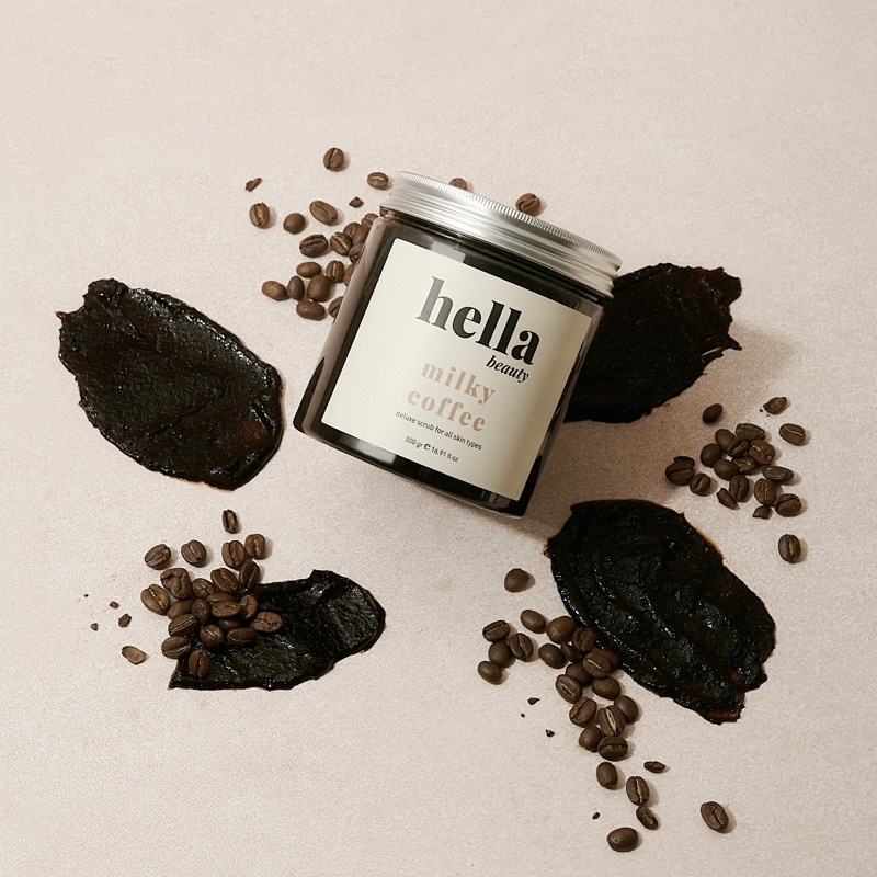 Tẩy Tế Bào Chết Body Cà Phê Hữu Cơ 500g Hella  Dưỡng Trắng Da Toàn Thân, Giảm Mụn Mờ Thâm