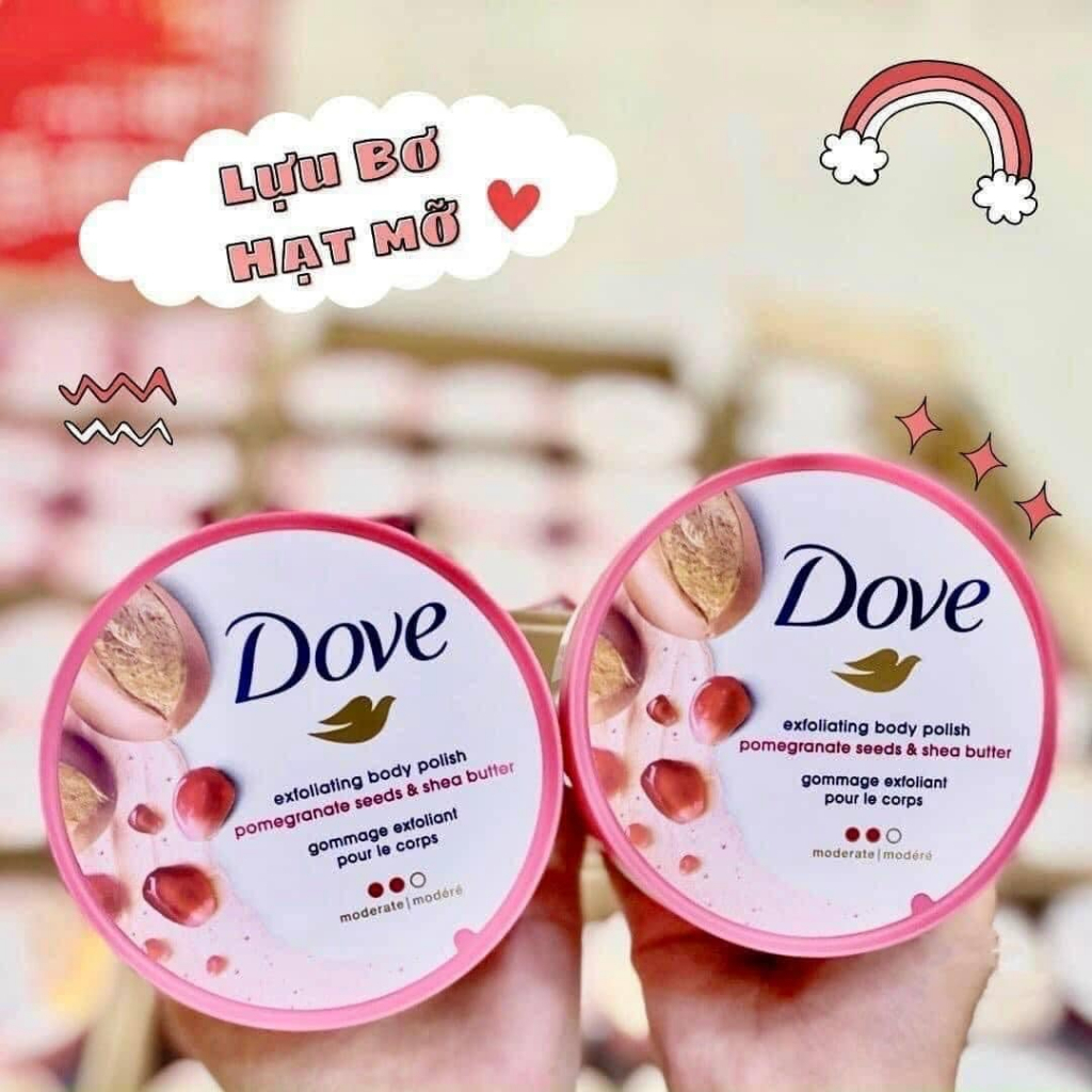 Tẩy Da Chết Toàn Thân, Body DOVE Exfoliating Body Polish 298g Macca, Lựu, Vani, Đường nâu