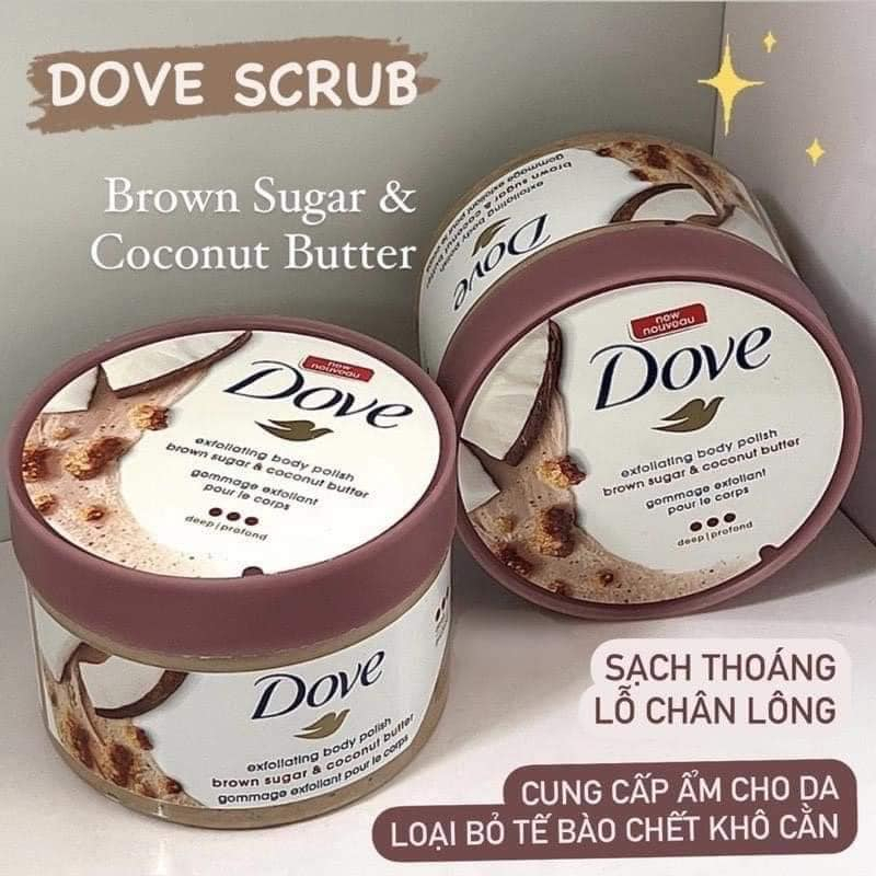 Tẩy Da Chết Toàn Thân, Body DOVE Exfoliating Body Polish 298g Macca, Lựu, Vani, Đường nâu