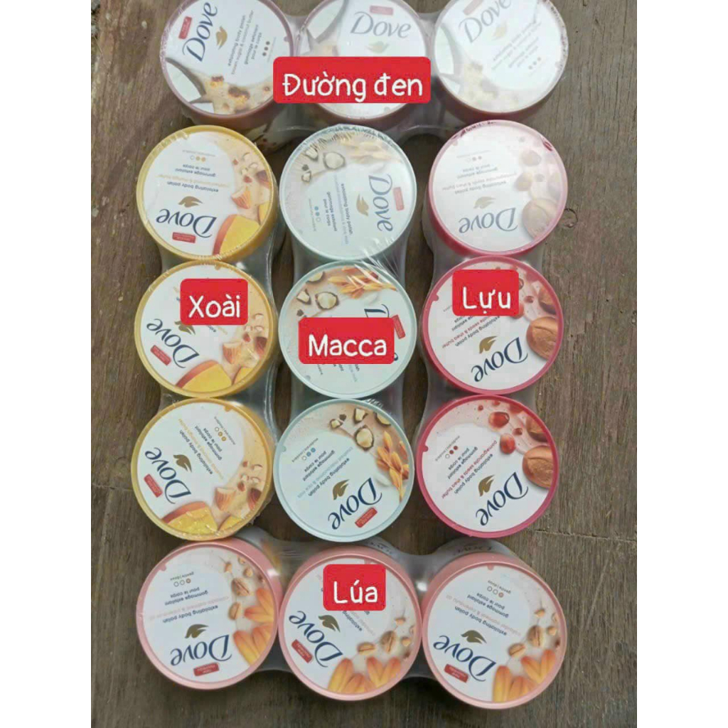 Tẩy Da Chết Toàn Thân, Body DOVE Exfoliating Body Polish 298g Macca, Lựu, Vani, Đường nâu