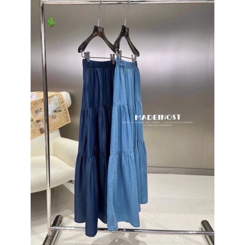 Chân Váy Dáng Xòe Form Dài Màu Jean Denim Sang Trọng