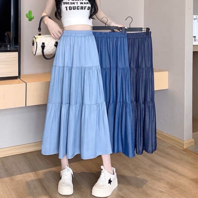 Chân Váy Dáng Xòe Form Dài Màu Jean Denim Sang Trọng