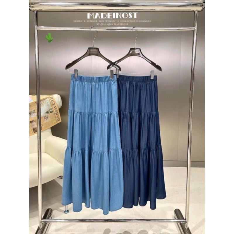 Chân Váy Dáng Xòe Form Dài Màu Jean Denim Sang Trọng