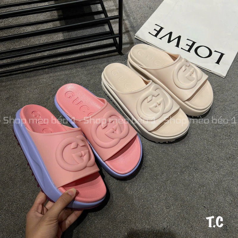Dép gc su đúc quai ngang logo đế cao fullbox