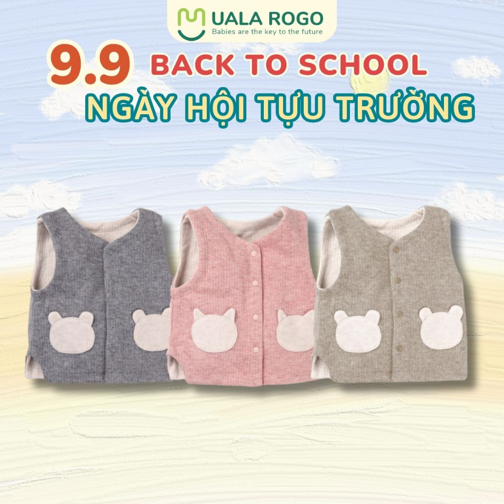 Áo Gile sơ sinh cho bé Ualarogo newborn 0-2 tuổi cúc giữa vải Cotton nỉ nhung 2 mặt giữ ấm mềm mại thoáng khí 3659