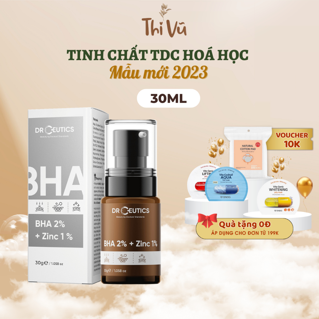 Serum BHA 2% + ZinC 1% DrCeutics Giảm Mụn Và Giảm Sưng Mụn tẩy da chết thông thoáng lỗ chân lông - Thi Vũ