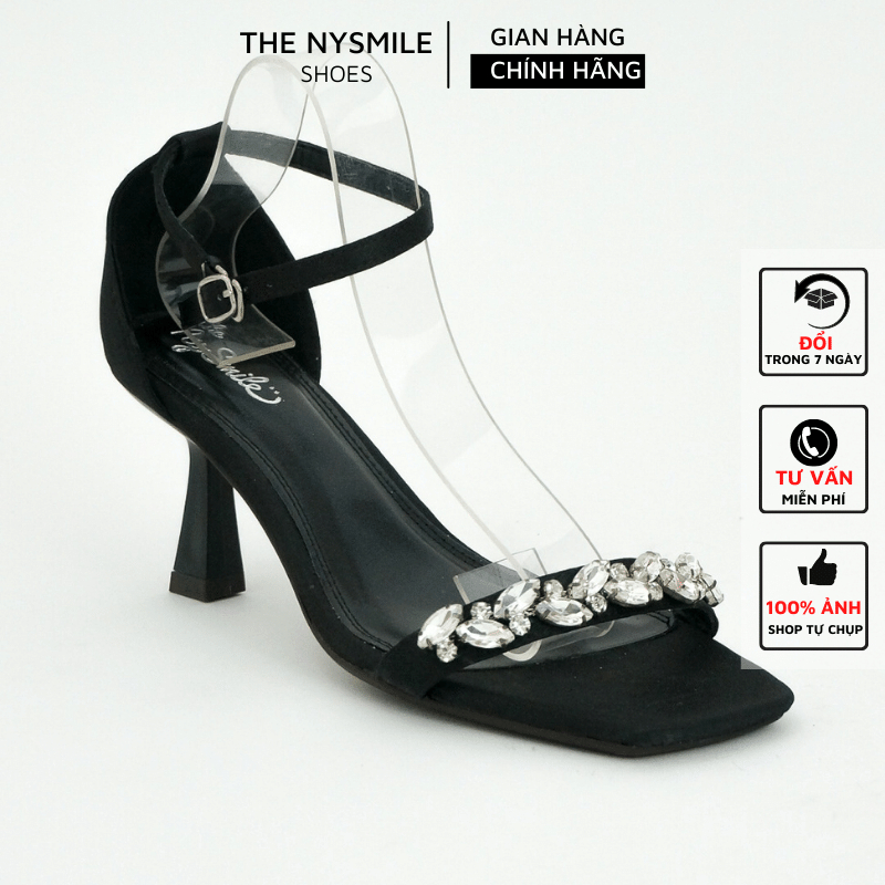 Giày sandal cao gót nữ 7P quai đính đá bít gót - The NySmile - XINTA