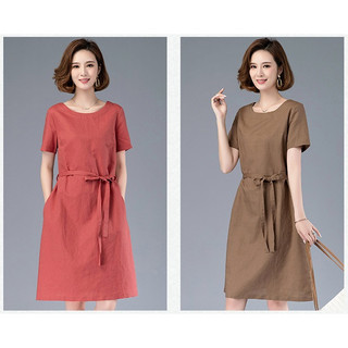 { hàng sẵn} Đầm cho nữ cổ tròn, tay ngắn basic, màu sắc tôn da , tôn dáng da164