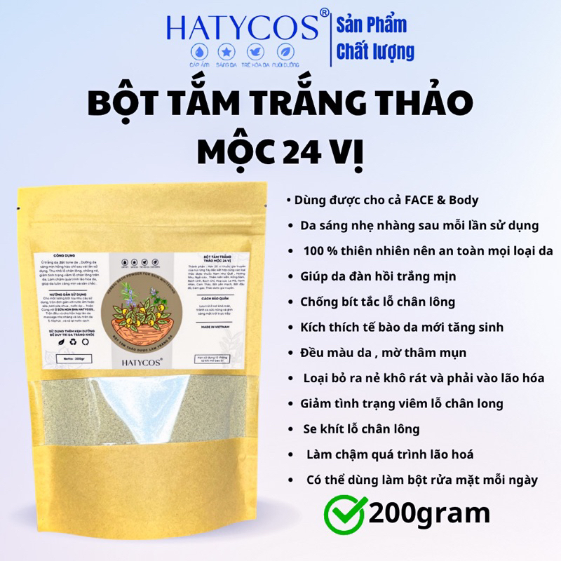 Bột Tắm Trắng da FACE & BODY Thảo Mộc 24 vị - Giúp da Trắng hồng HATYCOS