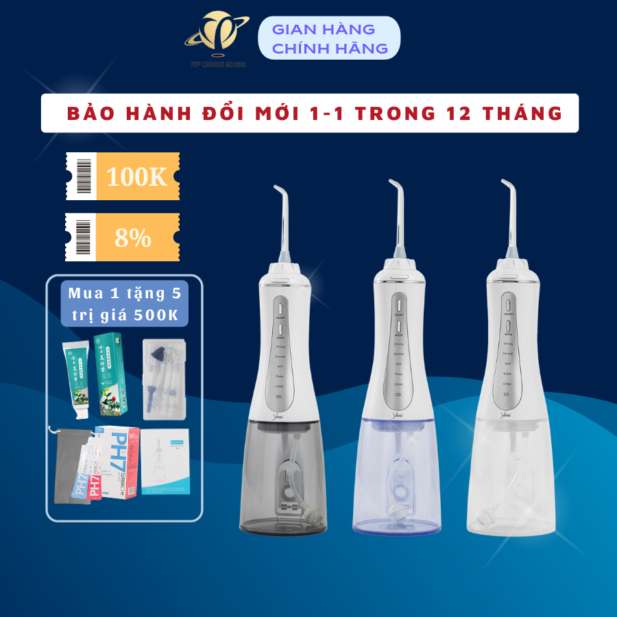 Máy Tăm Nước Yep Choose YEMI chống nước IPX7 Cầm Tay, đa chế độ đa năng, BẢO HÀNH 1 ĐỔI 1