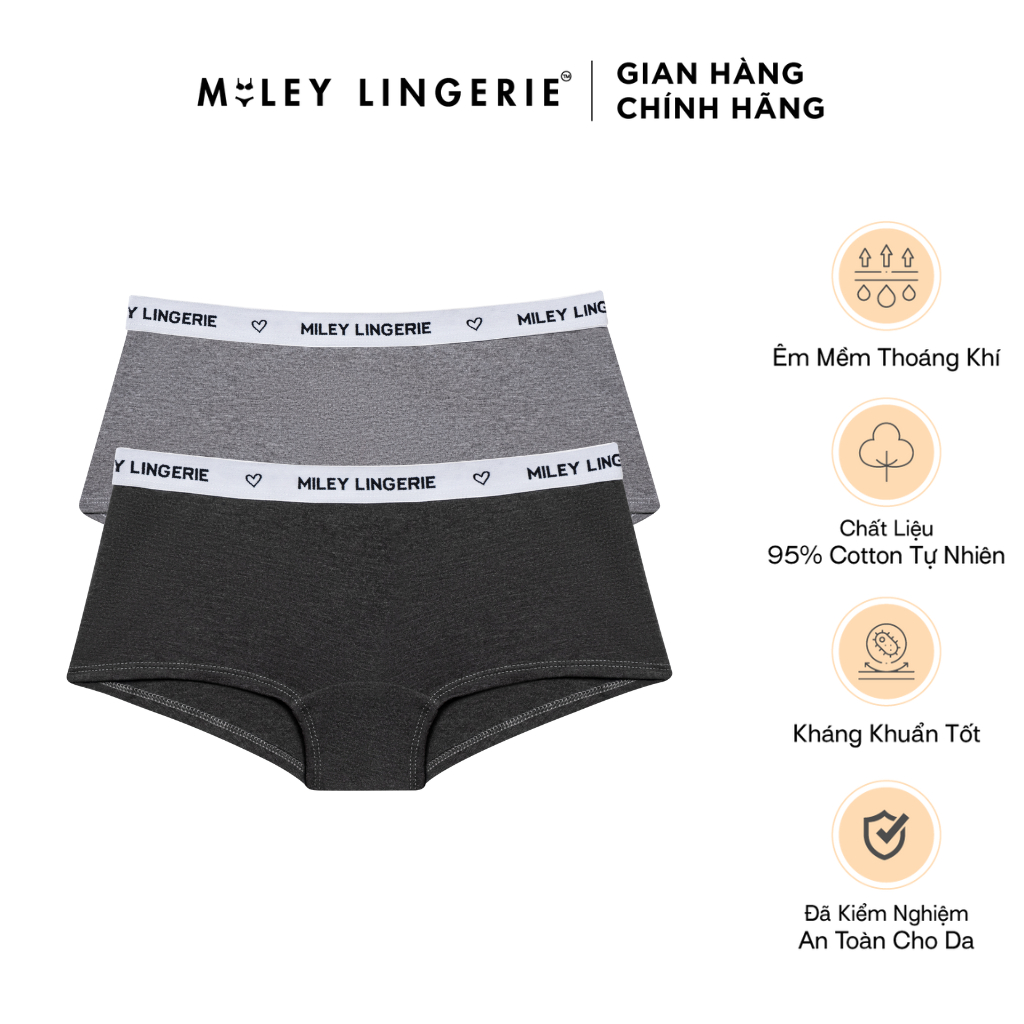 Bộ 2 Quần Lót Nữ Cotton Boy Short Lưng Logo Miley Lingerie