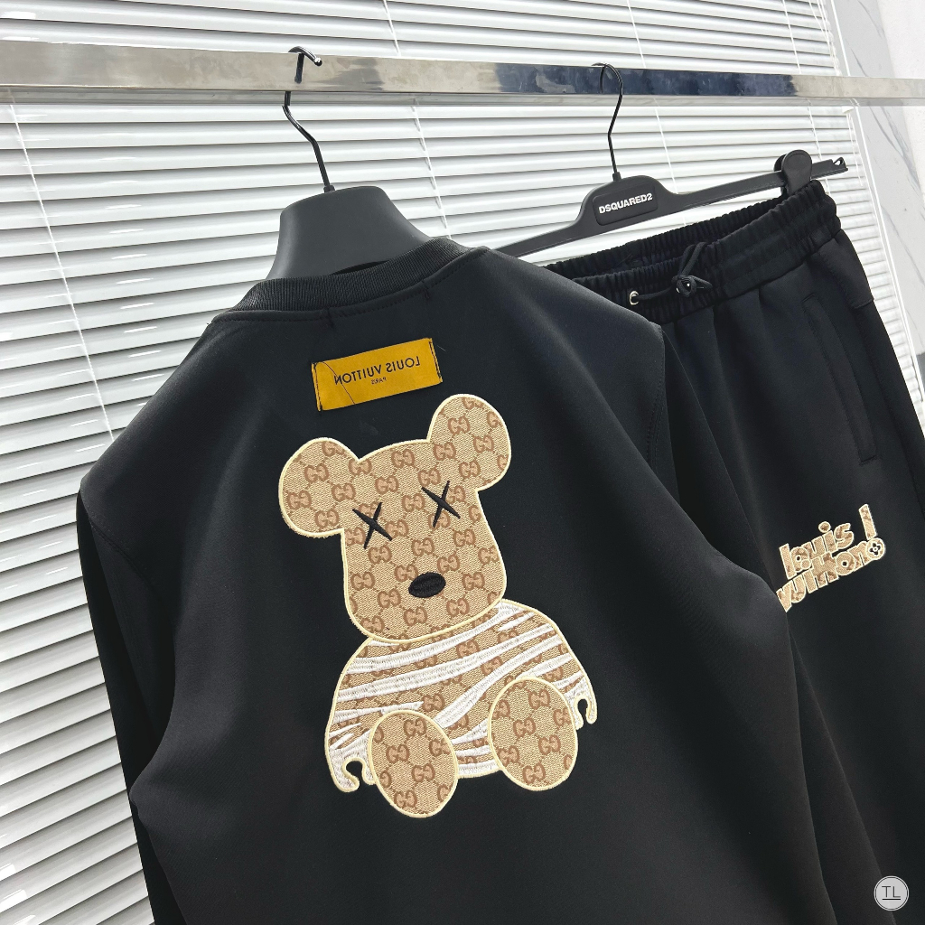 Bộ nỉ thu đông BND14 thời trang nam nữ cao cấp hình thêu gấu xinh xắn