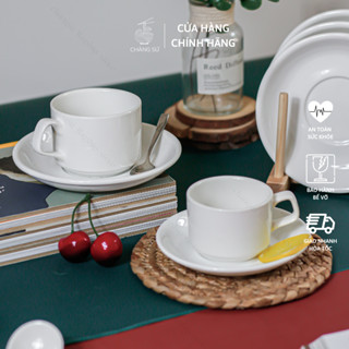 Tách trà, cà phê và đĩa lót tách cafe bày quán nước, tiệc nhà hàng sứ Minh Châu - In theo yêu cầu