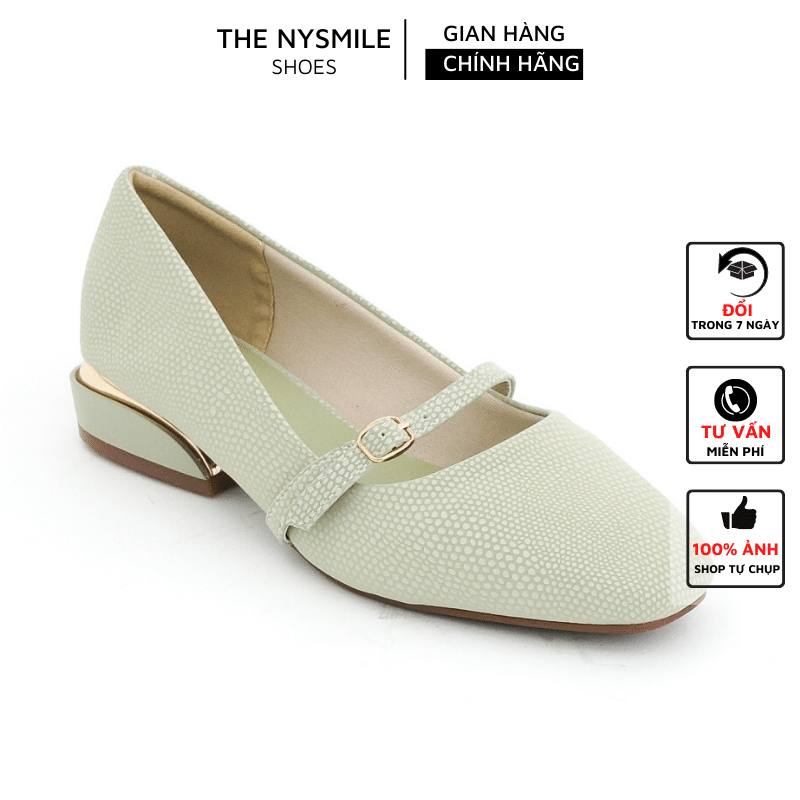 Giày búp bê 2 phân mũi tròn da lấp lánh khóa ngang - The NySmile - AUTIN
