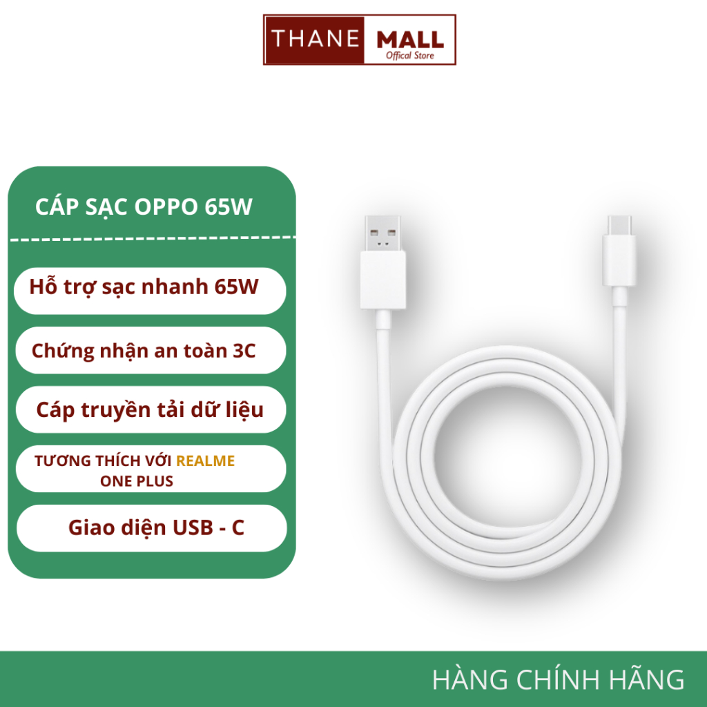 Bộ Sạc Nhanh OPPO Super VOOC 65W | Đầu ra USB: 10V - 6.5A