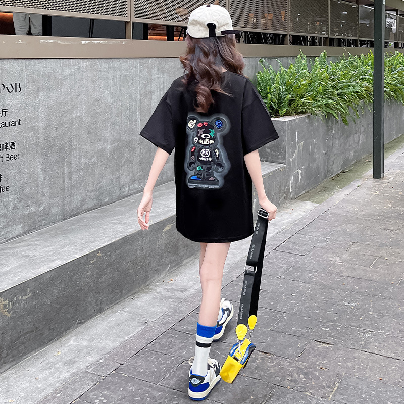 Áo Phông Bé Trai Bé Gái 20-50kg Cộc Tay In Hình Gấu Cá Tính phong cách Hàn Quốc áo trẻ em 5-15 tuổi Hottrend mùa hè 2023