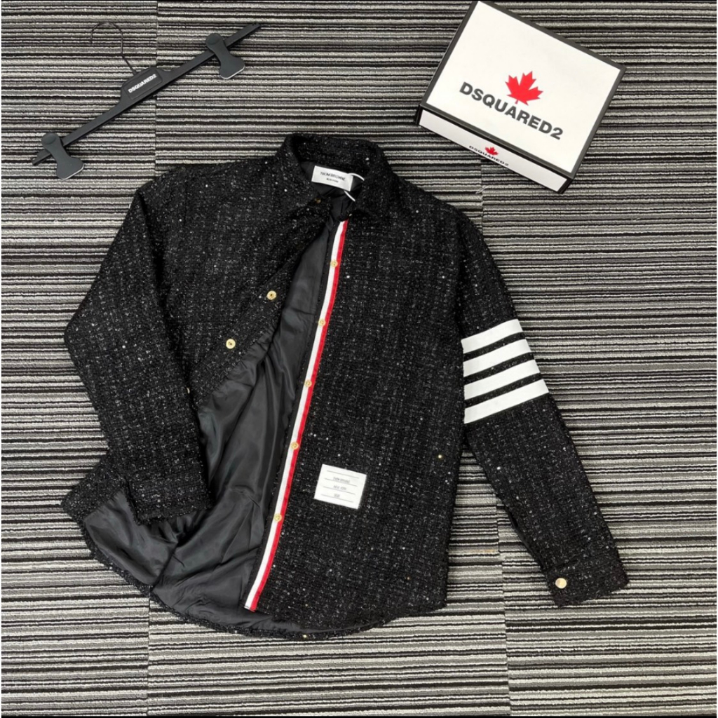 Áo Khoác Bomber Thome Dạ Nhũ Kim Tuyến Bản Chuẩn - Áo KHoác 4 Sọc Thome Dạ Kim Tuyến Hàng Xuất Khẩu