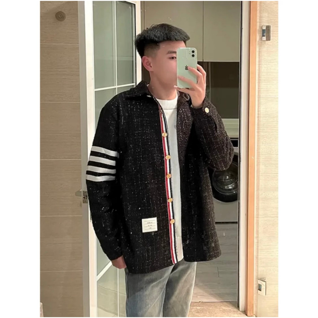 Áo Khoác Bomber Thome Dạ Nhũ Kim Tuyến Bản Chuẩn - Áo KHoác 4 Sọc Thome Dạ Kim Tuyến Hàng Xuất Khẩu