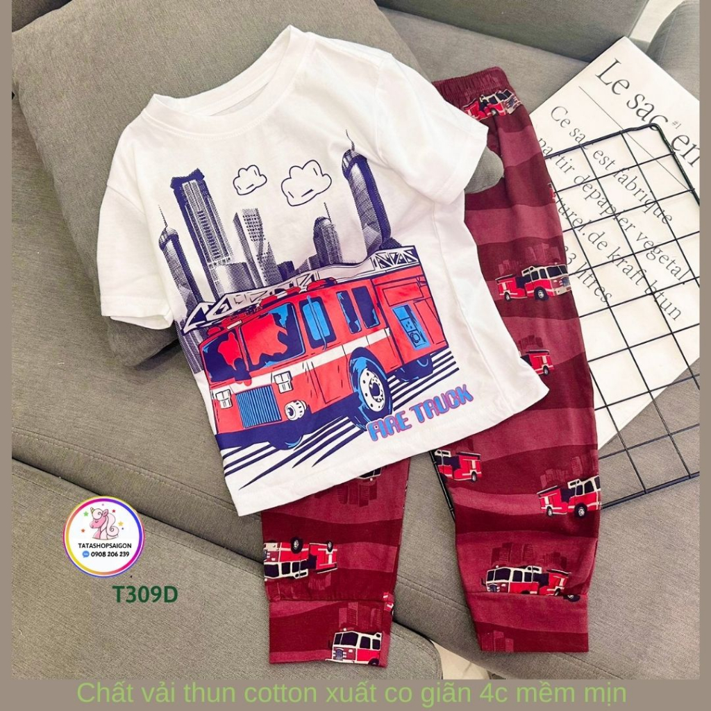 11 đến 41kg - Đồ bộ bé trai tay ngắn quần dài thun cotton xuất mát mùa hè T309