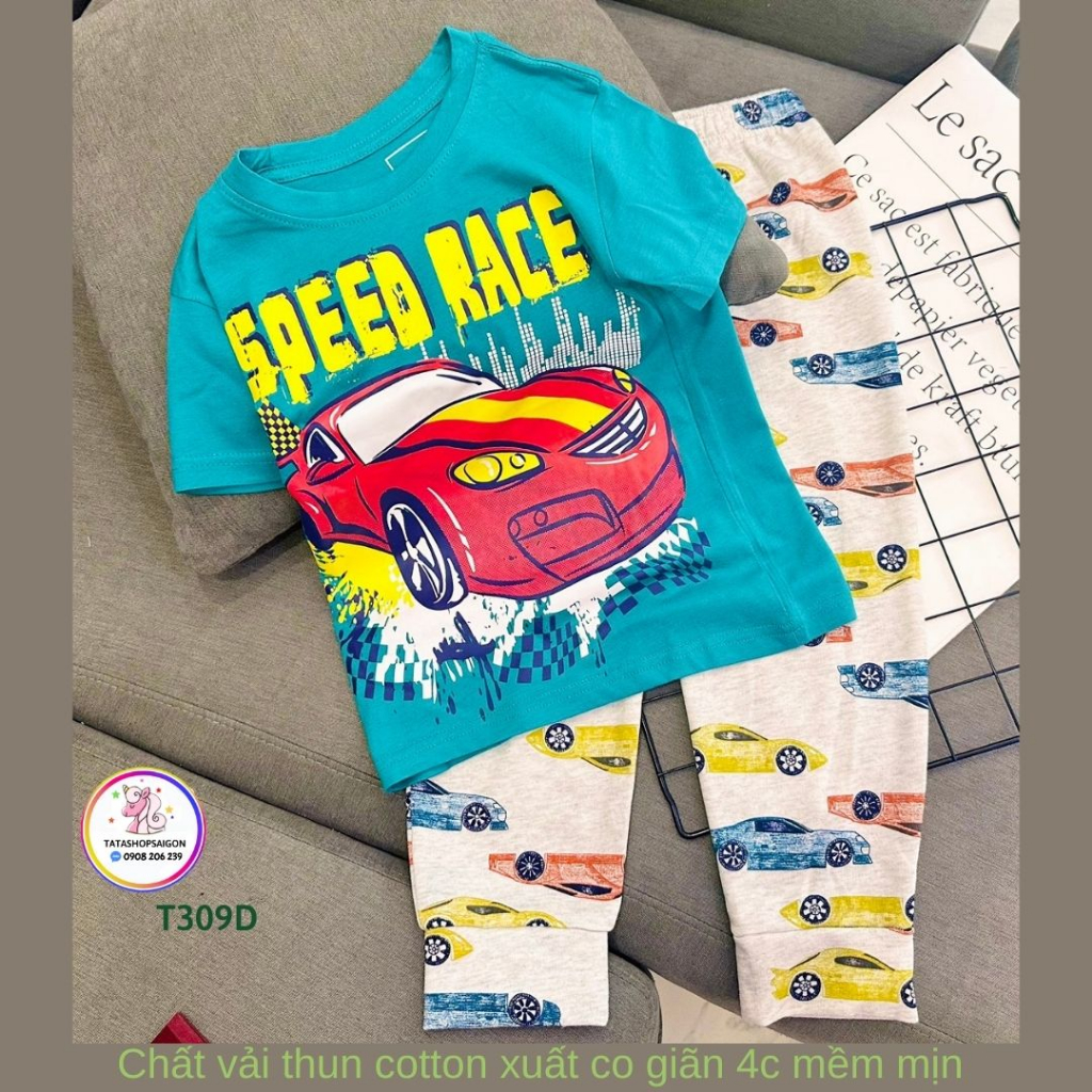 11 đến 41kg - Đồ bộ bé trai tay ngắn quần dài thun cotton xuất mát mùa hè T309