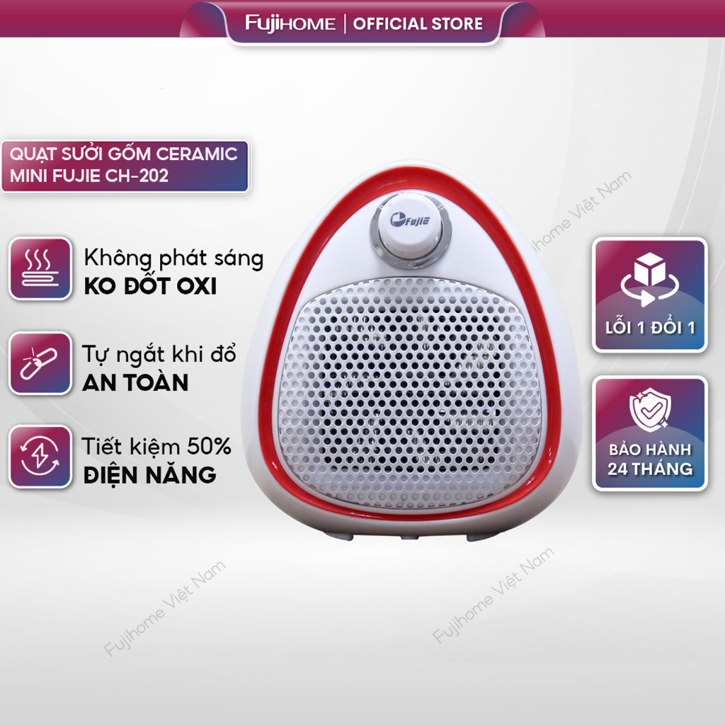 Quạt sưởi mini nhập khẩu Nhật Bản FujiE CH202, máy sưởi gốm điện ceramic tự ngắt an toàn tiết kiệm điện