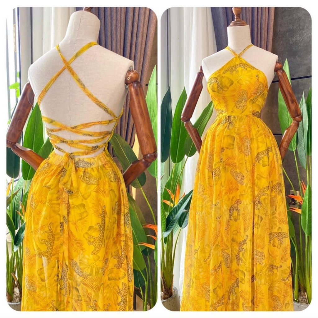 THANH LÝ  - Maxi họa tiết đan dây lưng