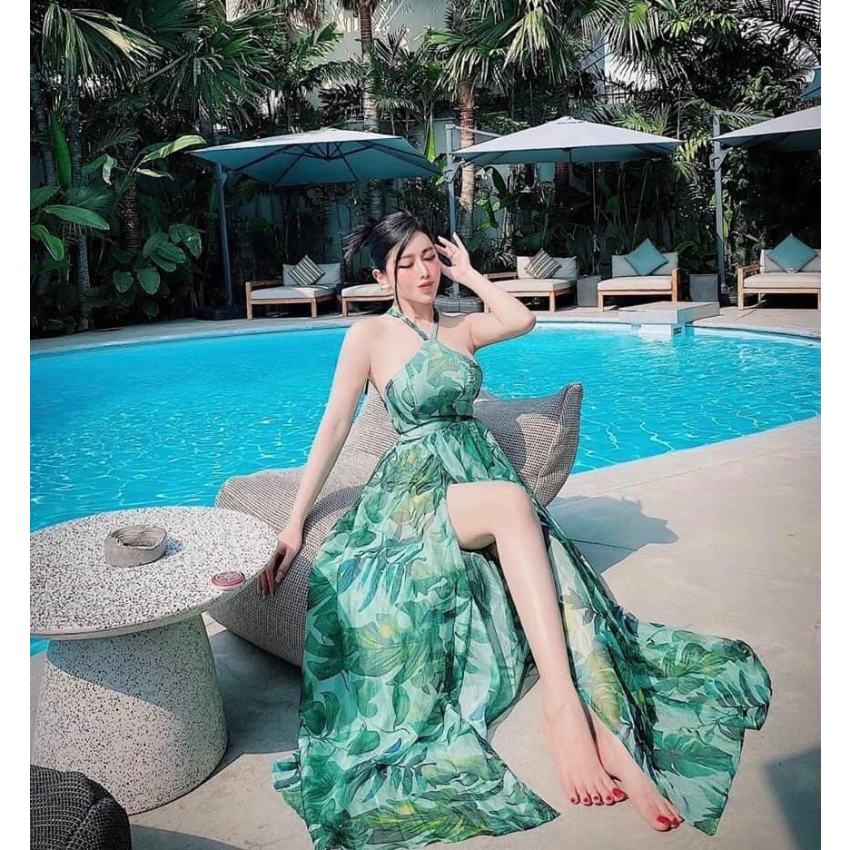 THANH LÝ  - Maxi họa tiết đan dây lưng